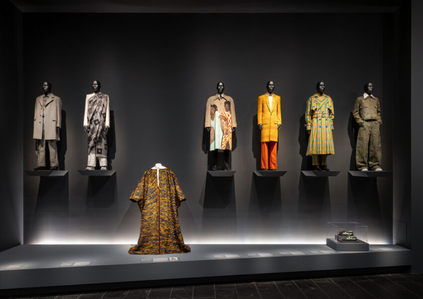 Gallery view of dandyishly dressed mannequins in the “Heritage” section at the Met’s Superfine exhibit
