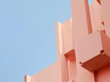 Pink building against a blue sky