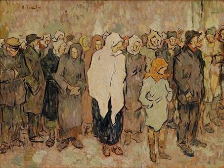 A painting of a bread line