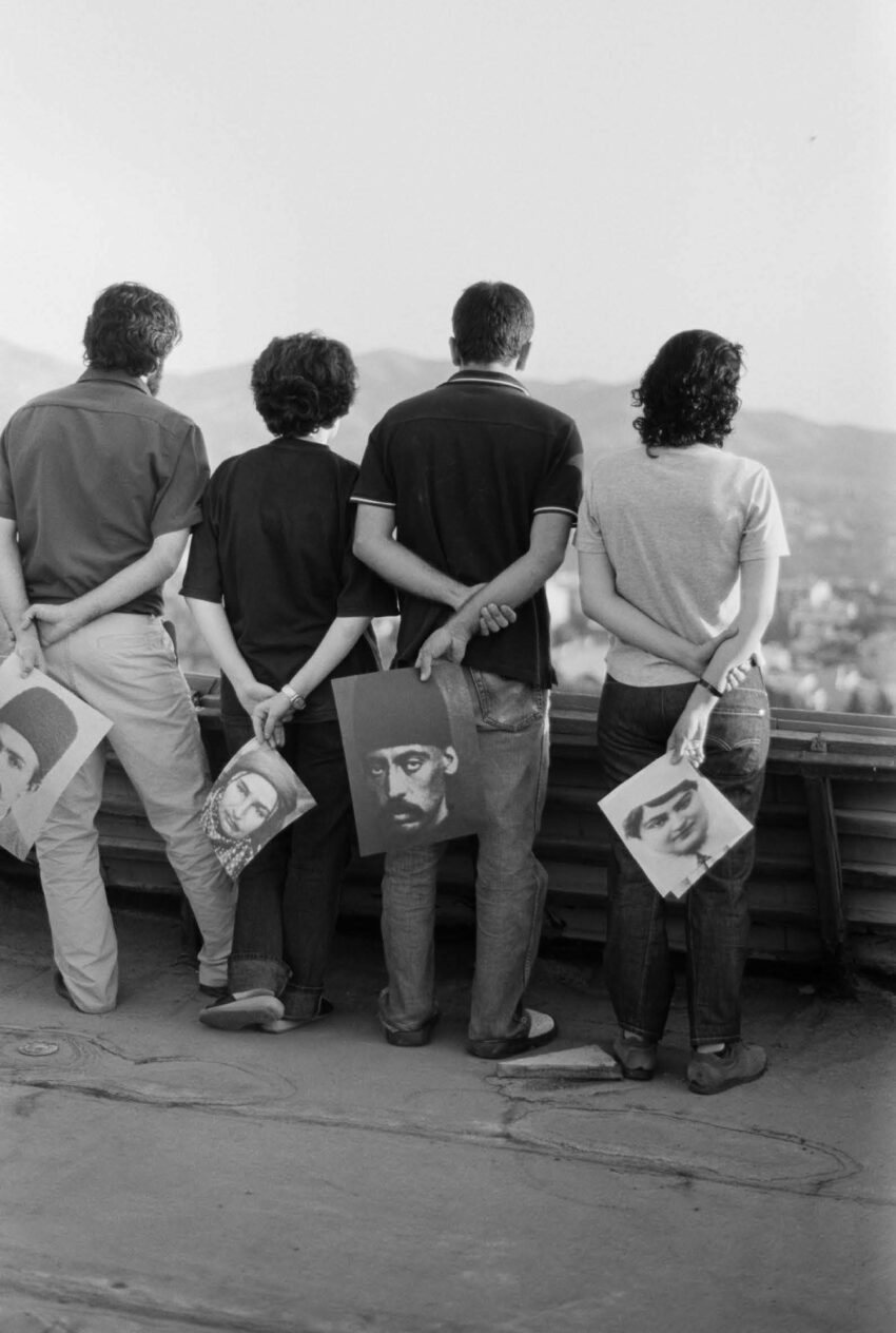 A family group facing away