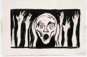 A detail of a screaming face