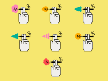Graphic with hands holding cigarettes with tree designs. Illustration by Laura Padilla Castellanos
