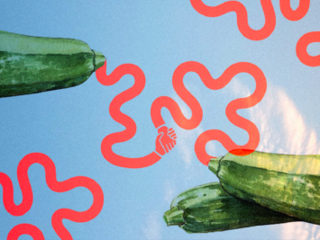 Graphic with zucchini and red squiggly lines. Illustration by Laura Padilla Castellanos