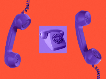 Graphic with purple telephones on a red background. Illustration by Laura Padilla Castellanos