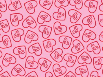 Pink and red graphic with cars in hearts. Illustration by Laura Padilla Castellanos