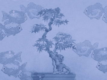 Graphic with bonsai and goldfish. Illustration by Laura Padilla Castellanos