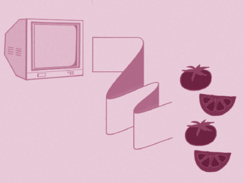 Graphic with computer monitor, paper, and tomatoes. Illustration by Laura Padilla Castellanos.