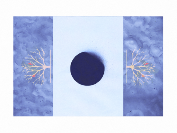 Blue pattern with a dark blue circle at center. Illustration by Laura Padilla Castellanos.